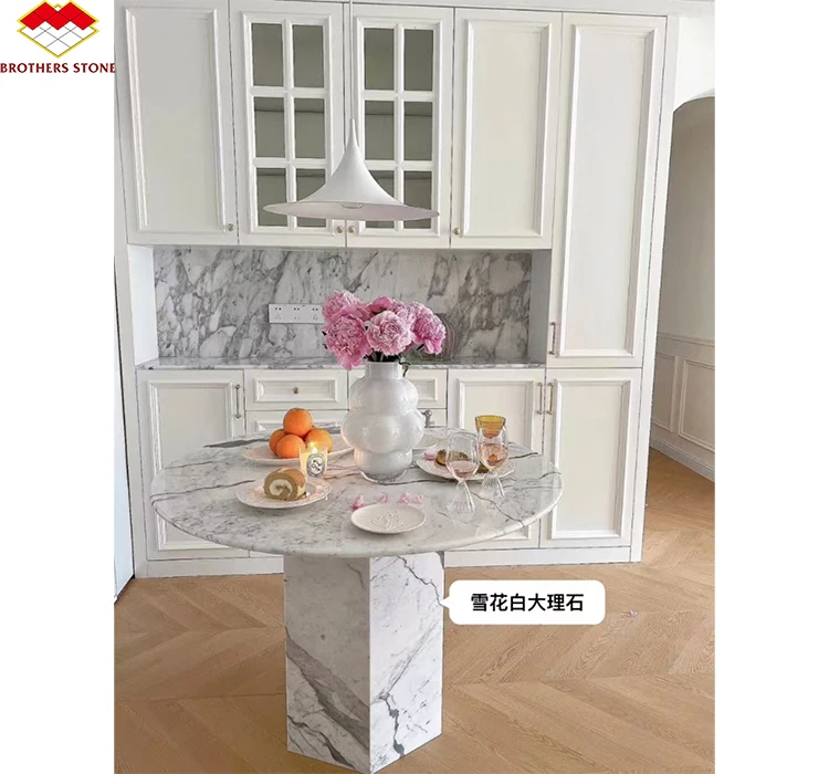 Marmol table basse marbre blanc tavolo marmo Polished White Statuario Marble Countertop Round Table Tops Coffee Table