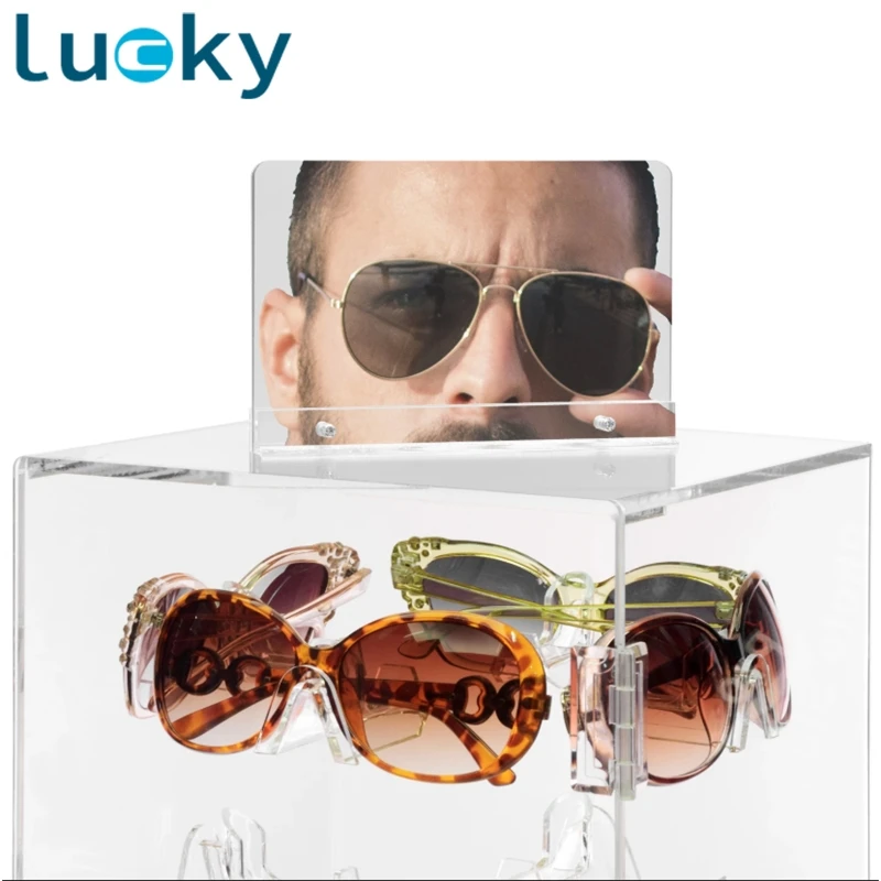 Customized Acrylic Security Lock Rotating Eyewear Case rotating kiosk sunglasses display cabinet for wholesale