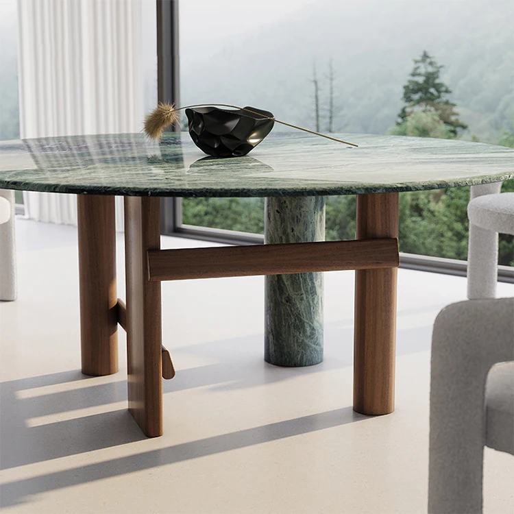new design wabi sabi dining table set modern turkish green natural marble top round dining table set for 6