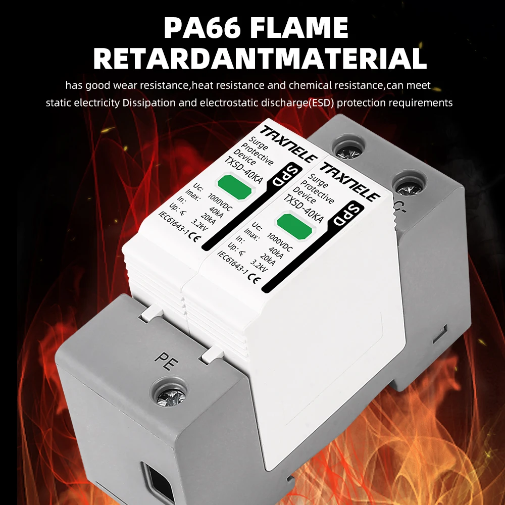 DC SPD Surge Protective Device 600V 800V 1000V 2P 20KA 40KA 60KA Voltage Protector Solar PV Photovoltaic Lightning Arrester