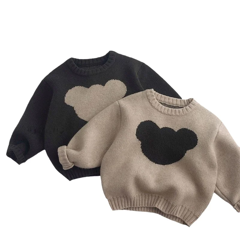 Custom Autumn Long Sleeves Pullover Sweater Infant Unisex Solid Color Coat Crew Neck Newborn Baby Cardigan Sweater