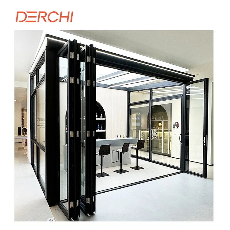 Thermal Break Aluminum Impact proof Soundproof House Exterior Bifold Doors Bi Folding Doors For Patio use
