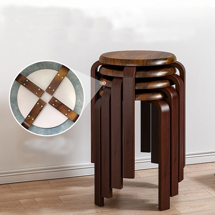 Nordic solid wood dining chair family simple modern economical dining chair small round stool