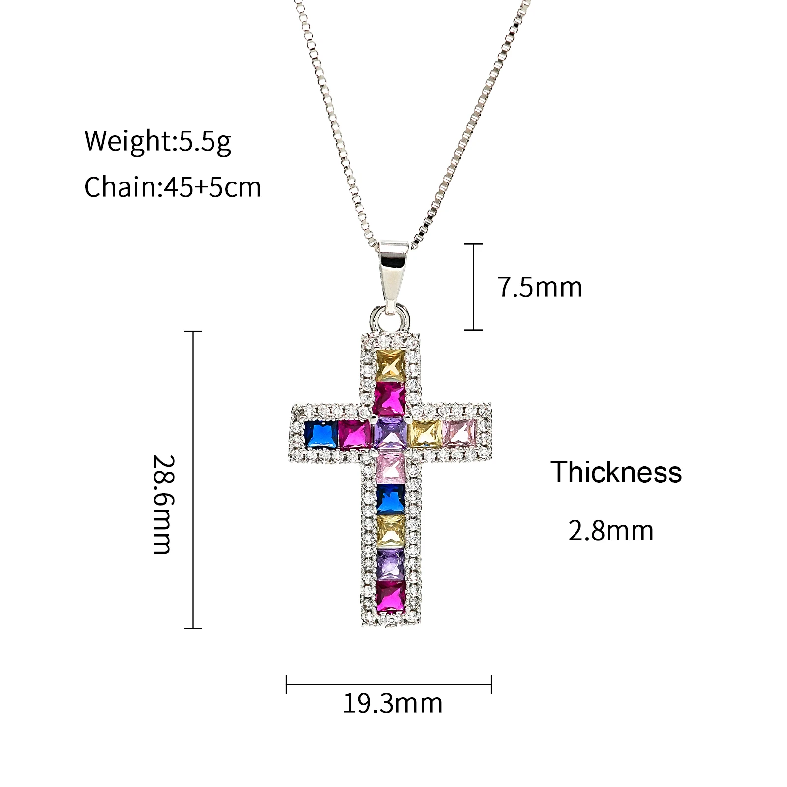 Female Titanium Clavicle Cross Necklace with Zircon Pendant Jewelry Classic Style for Gift