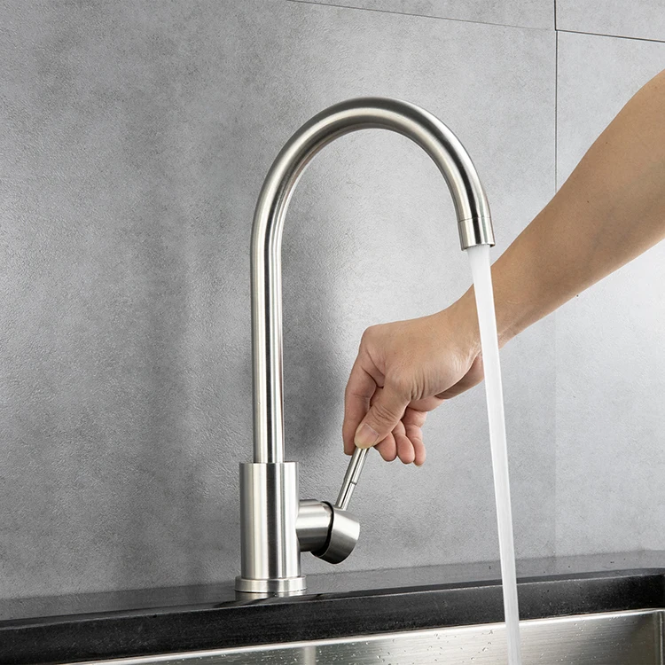 Single Handle 304 Stainless Steel  Kitchen Faucet Deck Mounted Hot and Cold Sink Water Mixer Tap
