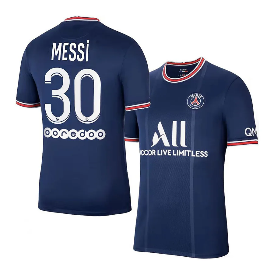 Футбольная форма Messi Paris Home and Away из 100% полиэстера Комплект футболок с сублимационной