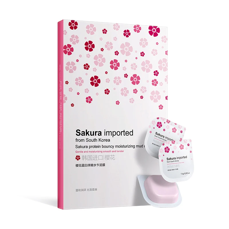 Organic OEM Customized Moisturizing Repairing Cherry Sakura Protein Elastic Softening Disposable Facial Mud Mask Korea
