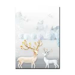 Modern Relief 3D Abstract Fortune Tree Deer Decorative Wall Art Canvas Printed Painting For Living Room
