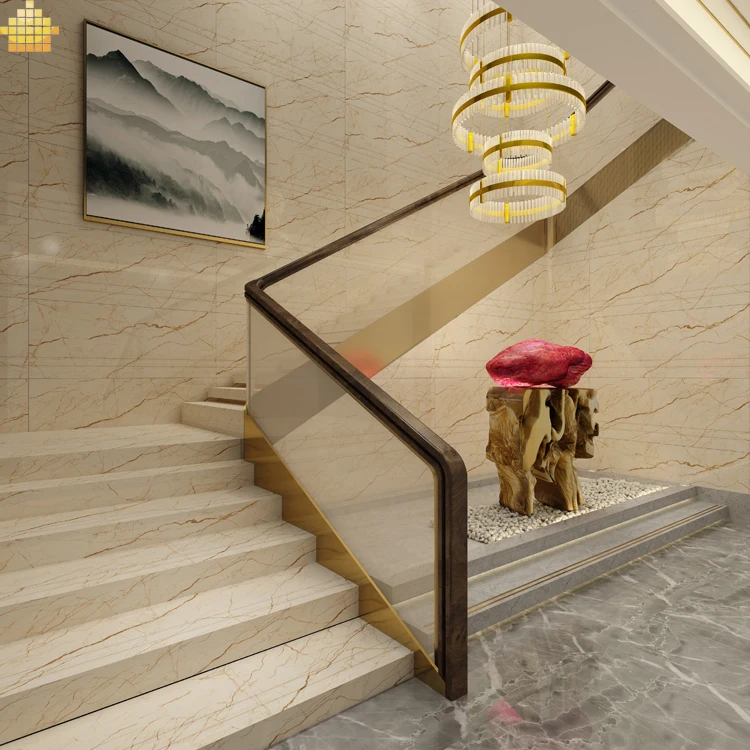 
 Нескользящая ступенчатая заводская цена лестница бежево-желтая витрированная 600x600 Фарфоровая Плитка Глазурованная металлическая плитка I керамика  