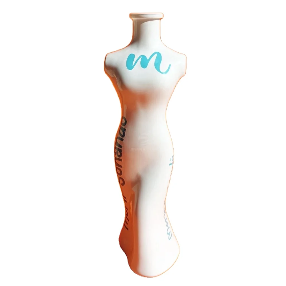 Wholesale 500ml 700ml 750ml Beautiful Woman Shape Glass Liquor Bottle Custom logo label Shape Whisky Vodka Rum Glass Bottle