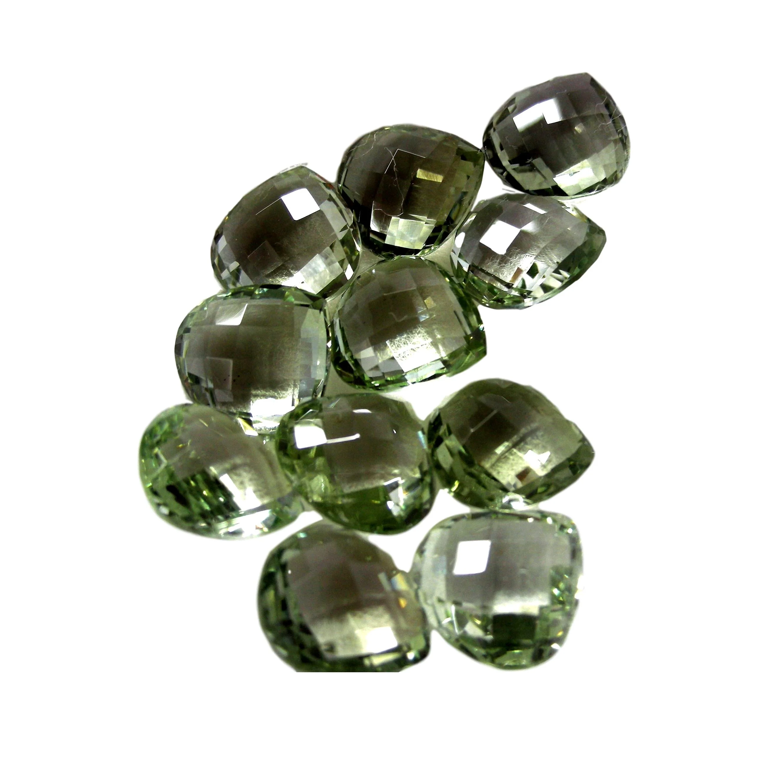 Loose Green Amethyst Natural Gemstone Cushion Shape Beads Cut on custom orders and various other shapes and sizes