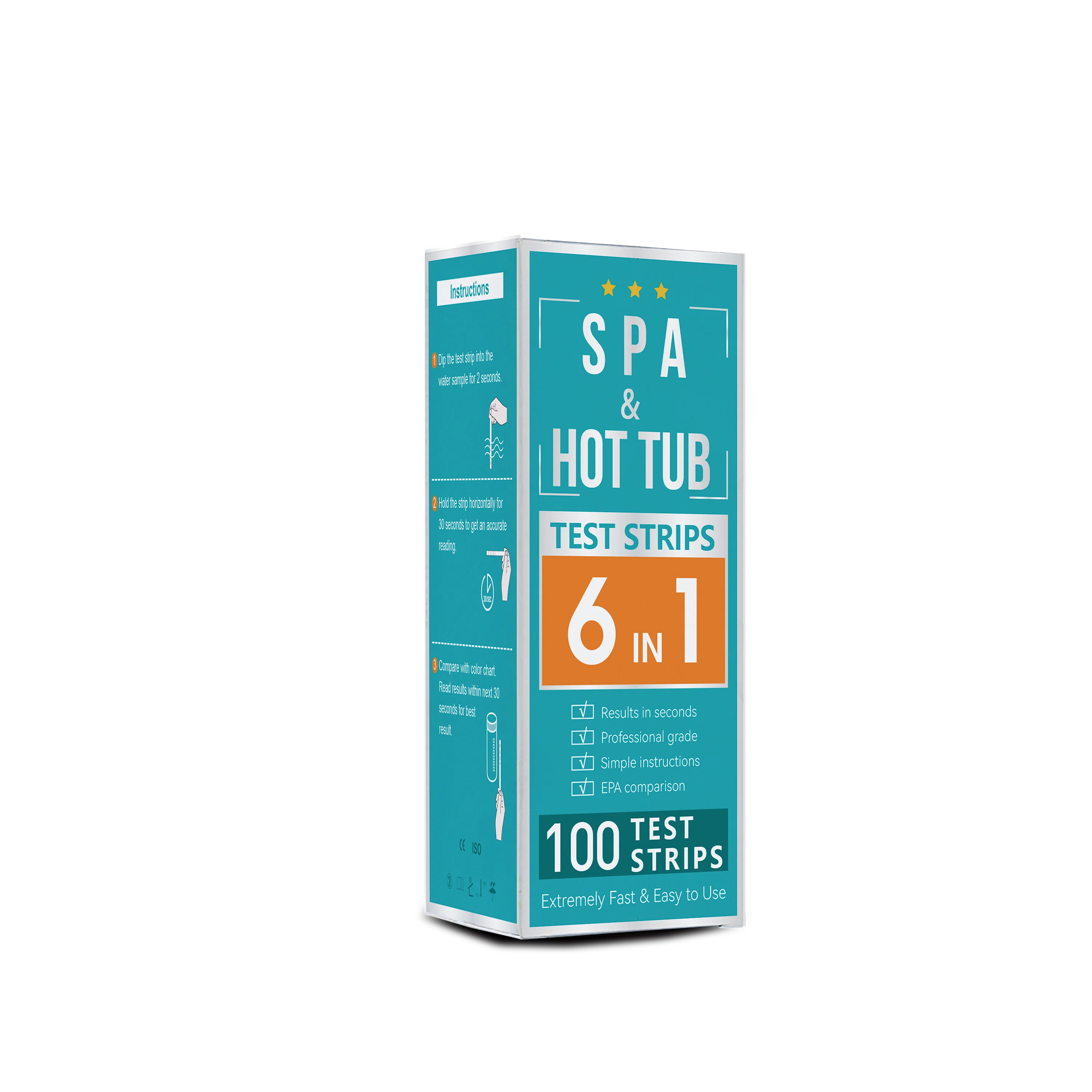 6 in 1 Pool Spa Water test Strip 100pcs Kit for Water Quality Testing 6 Way Accurate test