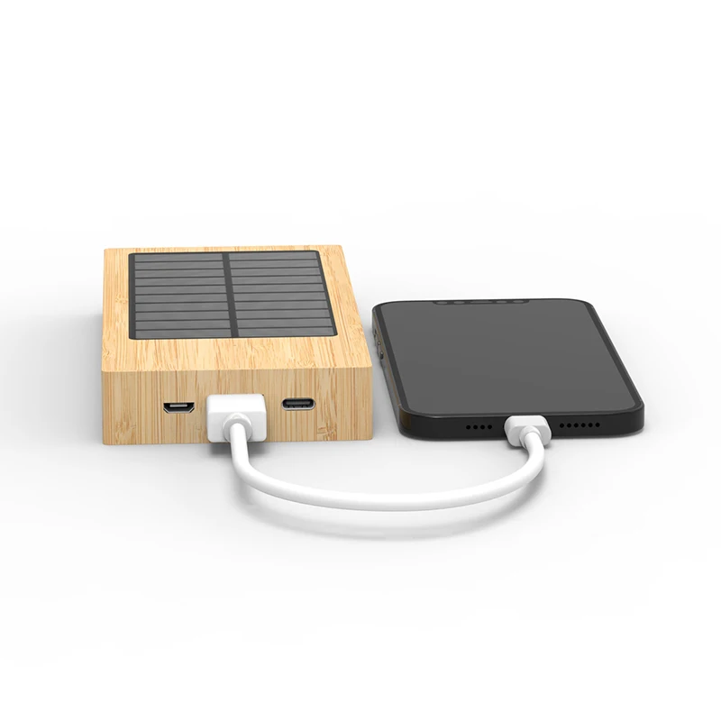 OEM ODM Service Usb Micro USB TYPE-C Bamboo Powerbanks External Solar Powerbank 8000mah Solar Power Bank
