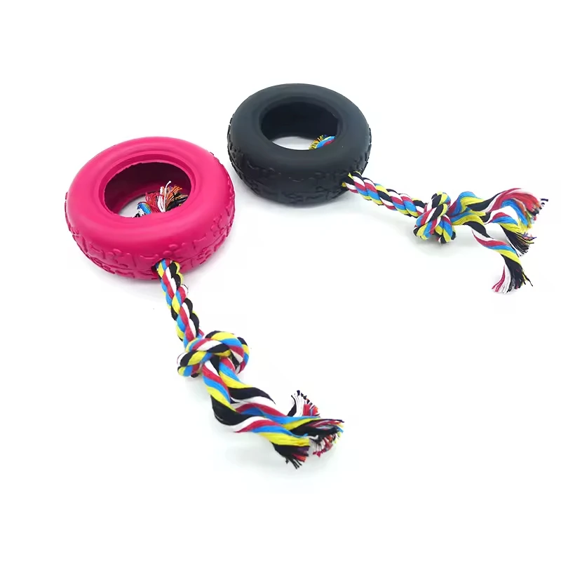 Custom Interactive Rubber Dog Toy Durable Pet Chewing Toy Rubber Dog Tire Toy With Rope
