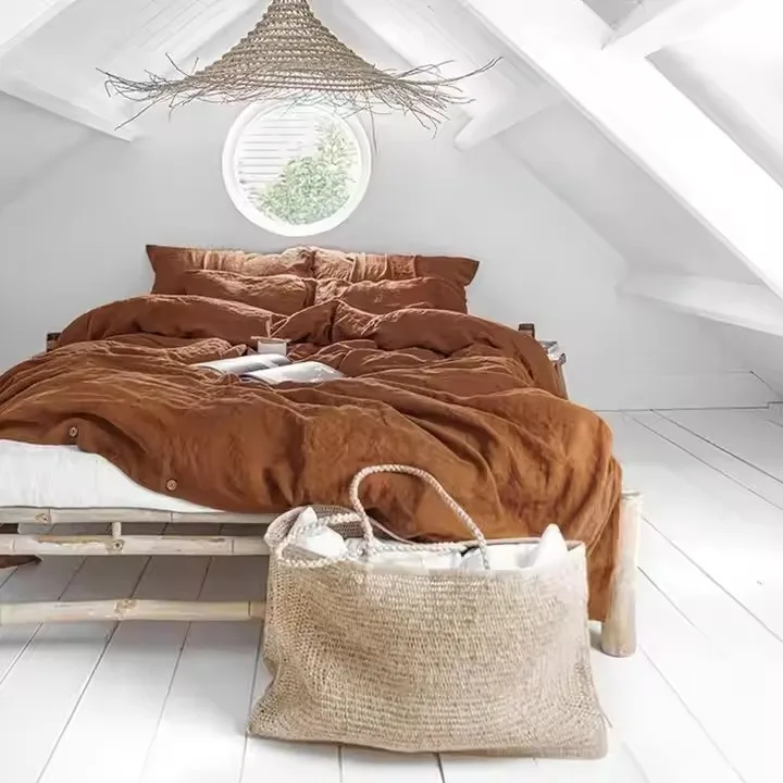 organic 100% French Linen durable bed sheets duvet cover king size bedding set wholesale