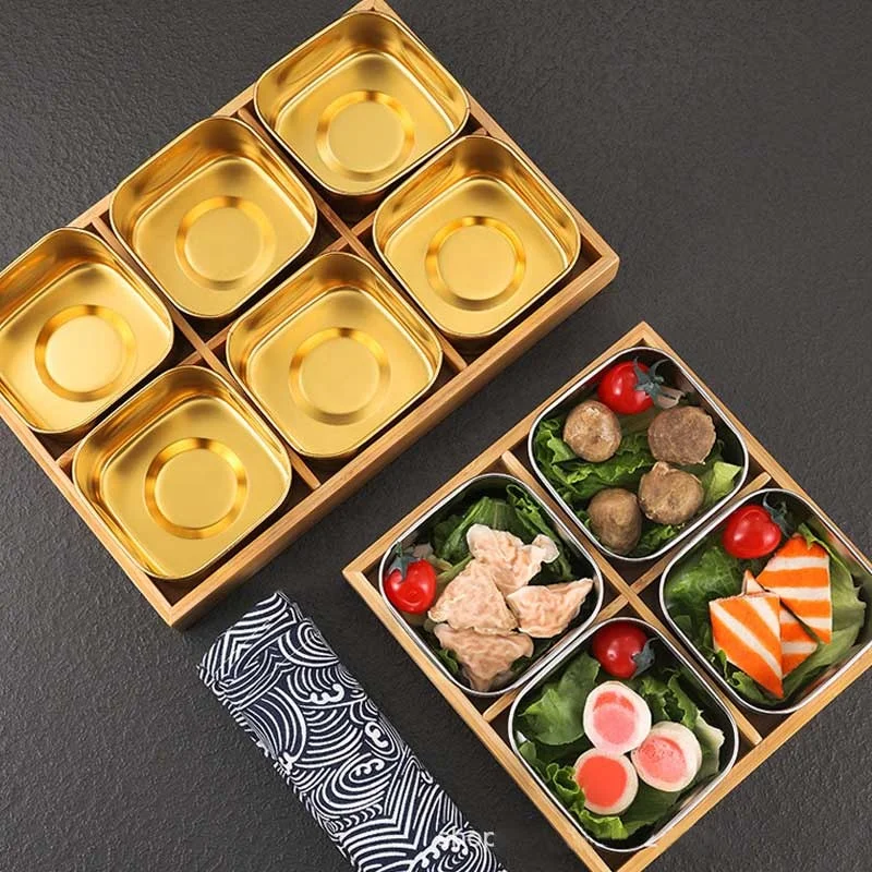 Restaurant Household Tableware Grid Dishes Plates Set Nut Snack Sauce Divided Plate Bamboo Tray