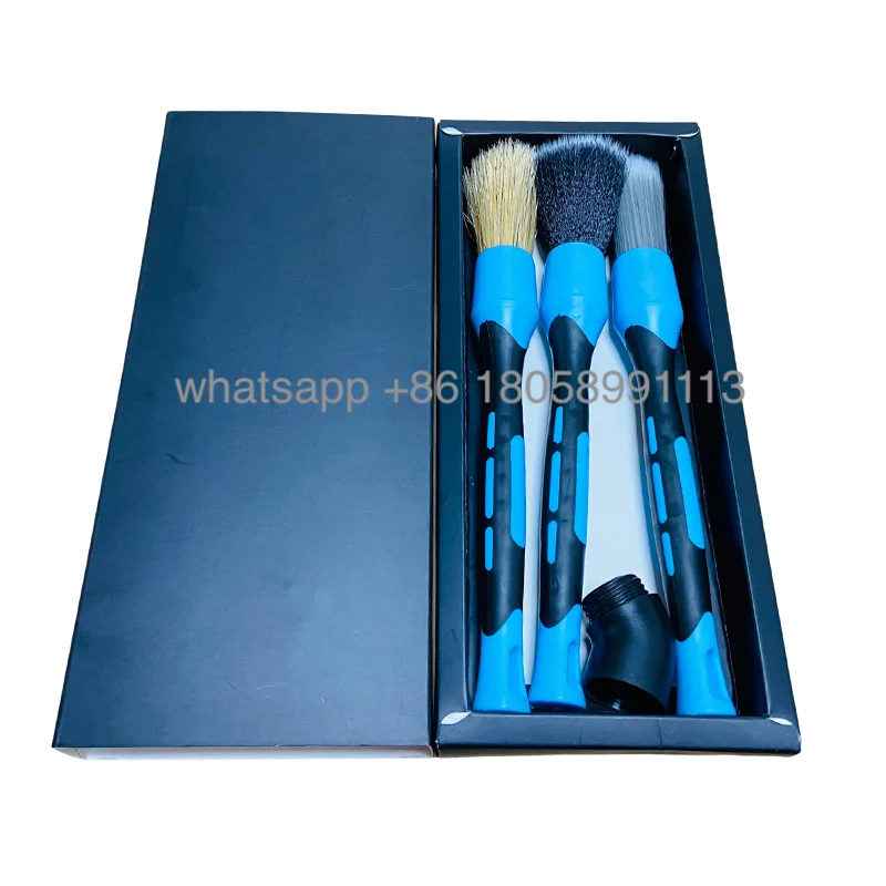 2022 New High Quality  Car Detailing Brush Set TPR Rubber Handle Replaceable Brush Head 3 Pack  With Box Package