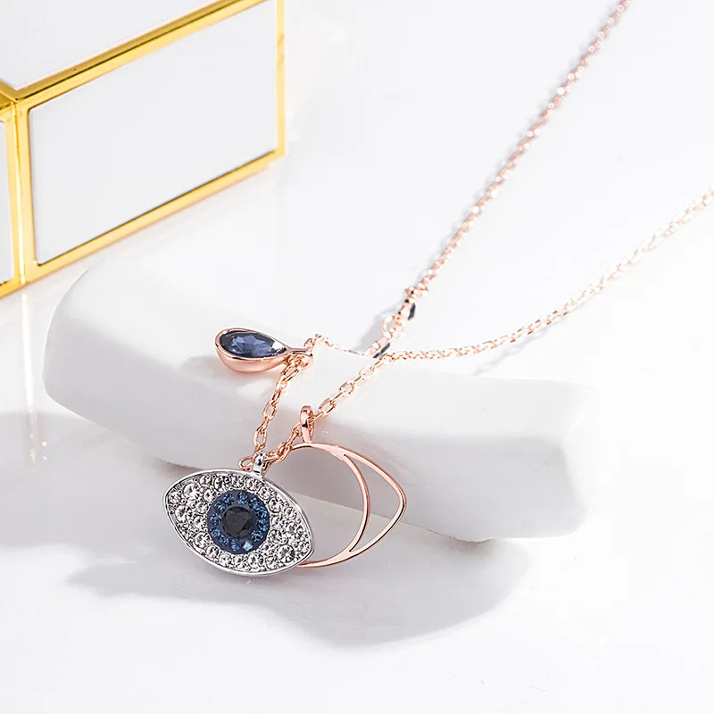 Sample design Rose gold electroplate demon Eye for women zircon 925 silver necklace