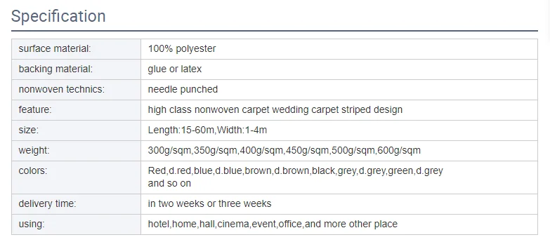 Factory direct sale  wholesale high quality Non woven needle punch plain ribbed exhibition carpet