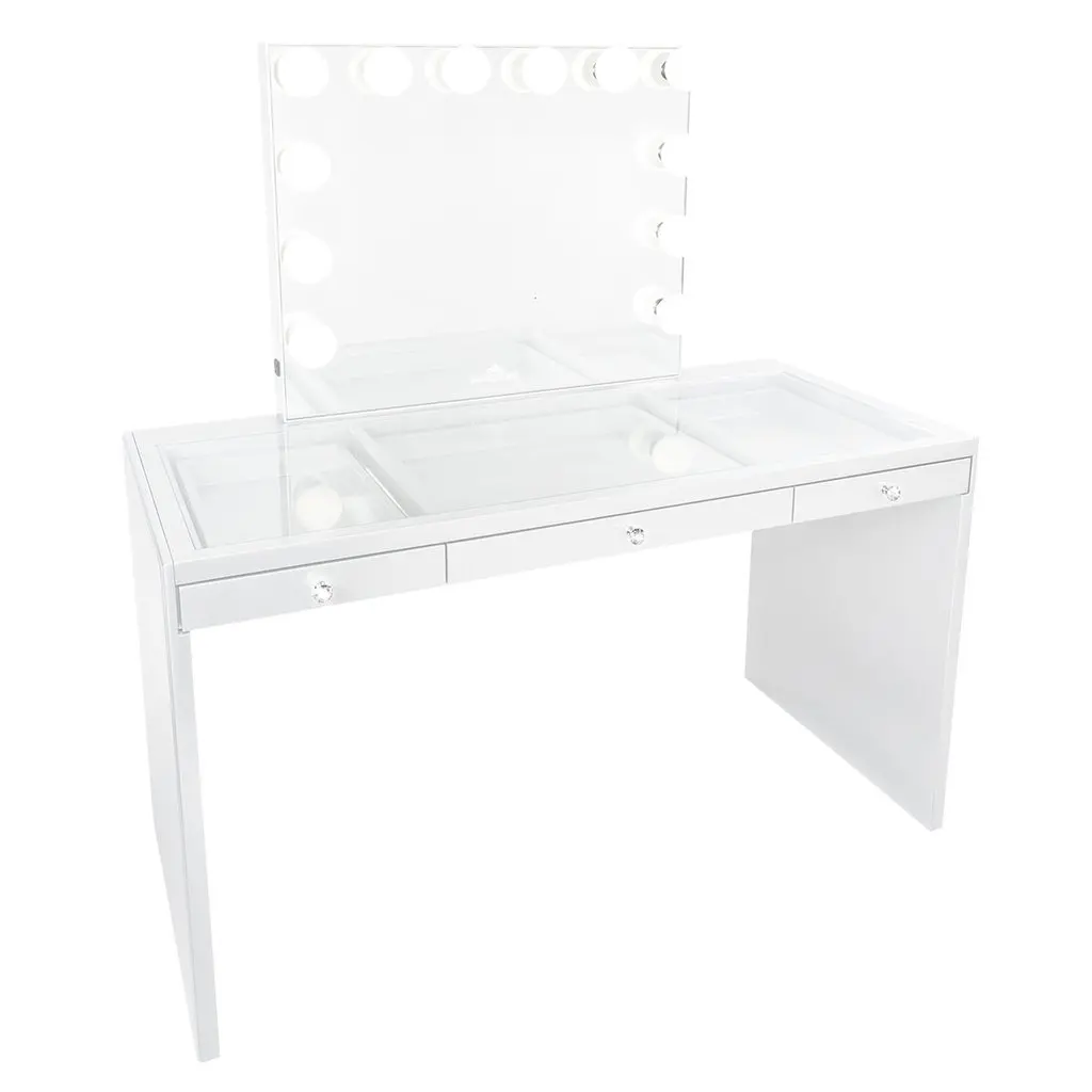 3 Drawers Clear Glass Top Beauty Station Makeup Dressing Table