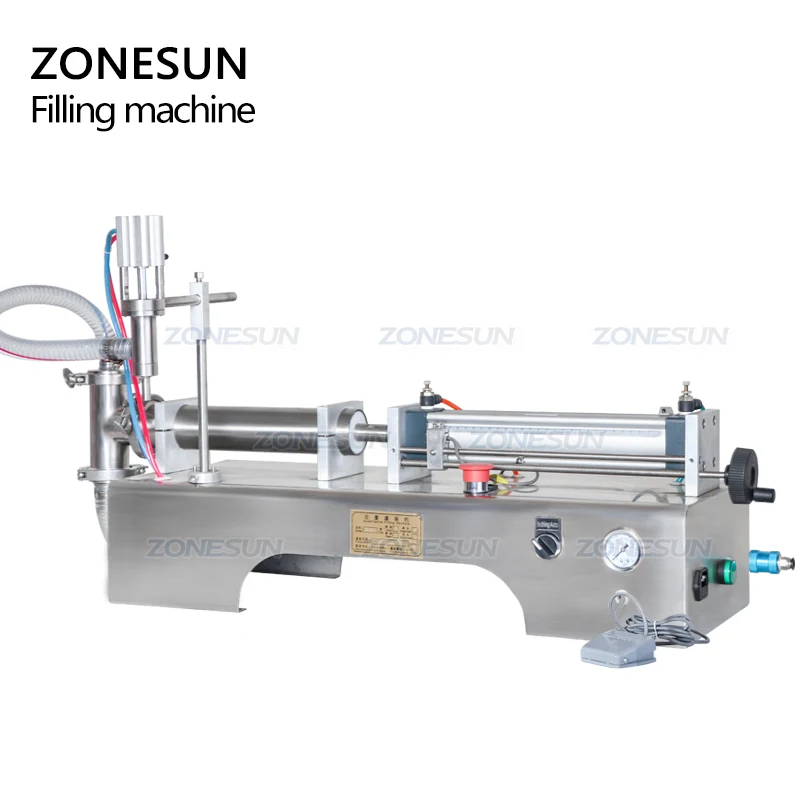 ZONESUN 10-100ML Pneumatic Piston Liquid Filler Shampoo Milk Juice Vinegar Coffee Oil Drink Detergent Filling Machine Supply