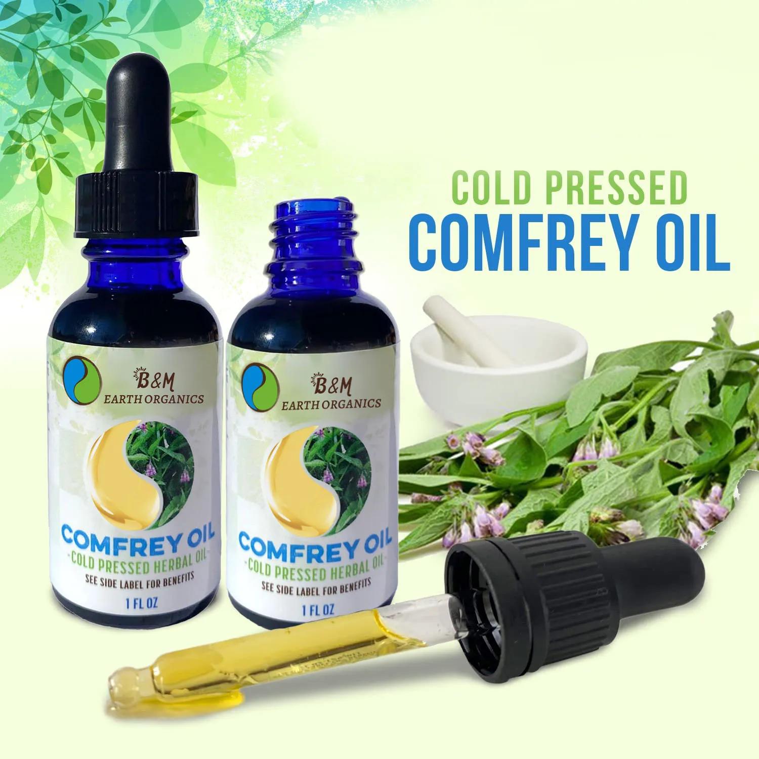 Organic Comfrey Oil Raw Infused Pressed Herbal Oil Organic Sunflower Seed Oil