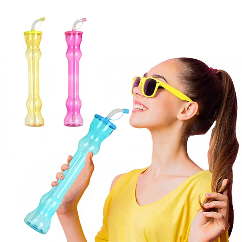 Wholesales factory large capacity PET plastic yard cup long neck slush drink milk water tea coffee custom color logo for bar