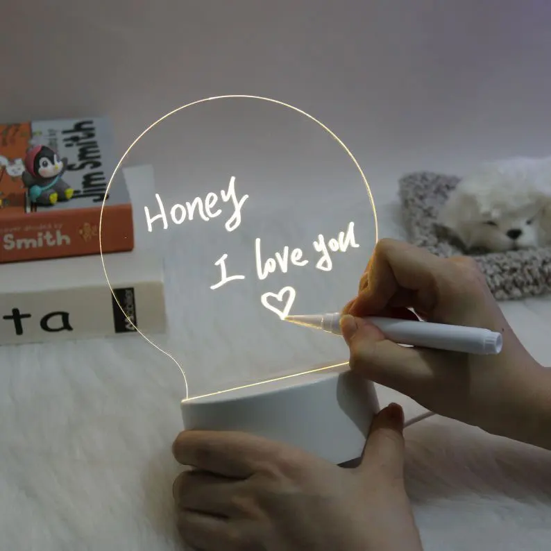 USB Blank Acrylic Note Board With Stand Erasable Writing Board Light LED Message Board Blank Acrylic Night Light