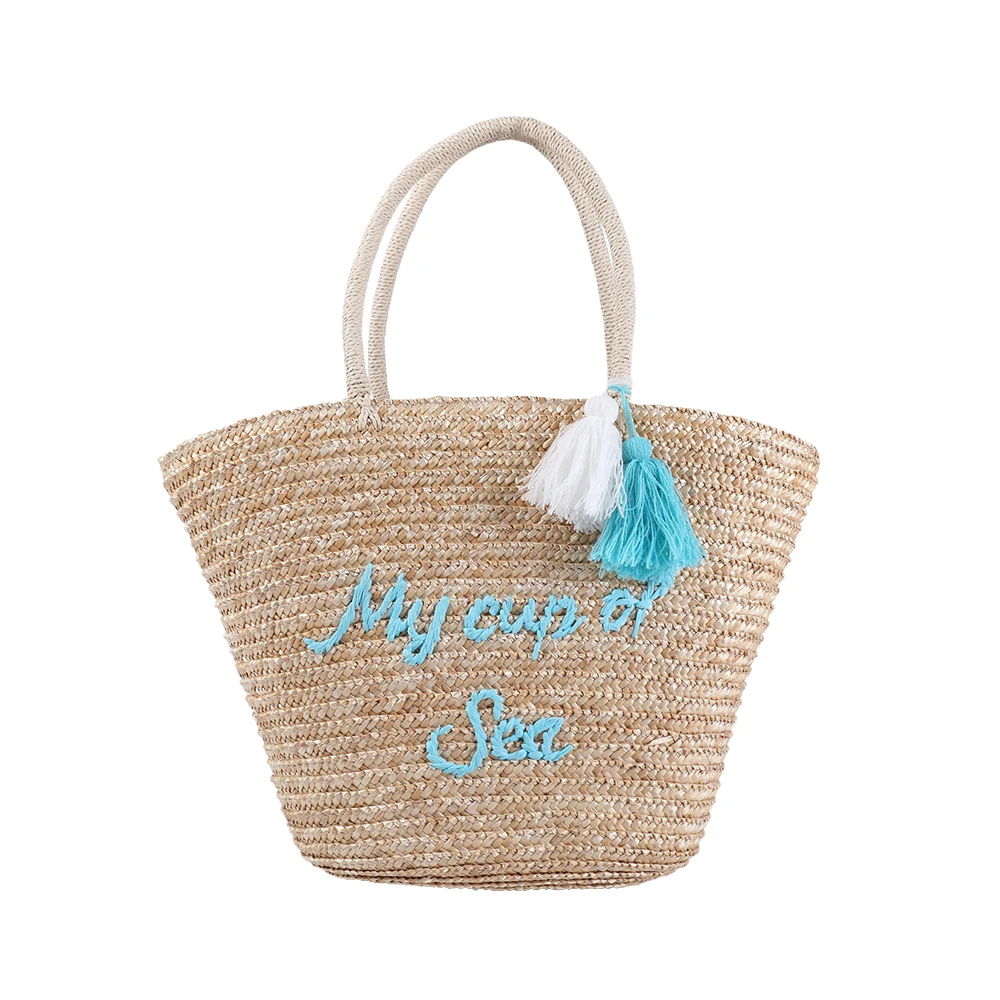 Fashion Holiday Large Capacity Wheat Straw Bag Summer Handbag Beach Women Tote straw Bag With Tassel