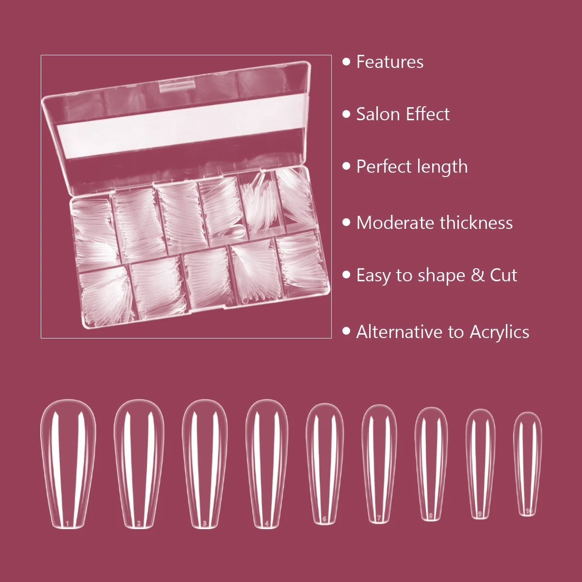 Salon effect moderate thickness easy to shape cut full cover acrylic soft gel nail tips