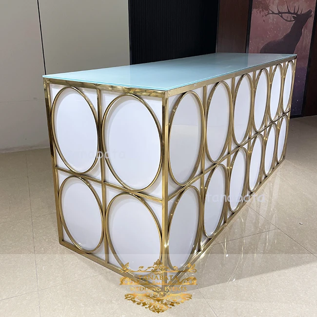 Silver/gold mirror top carved stainless steel bar counter gold reception desk