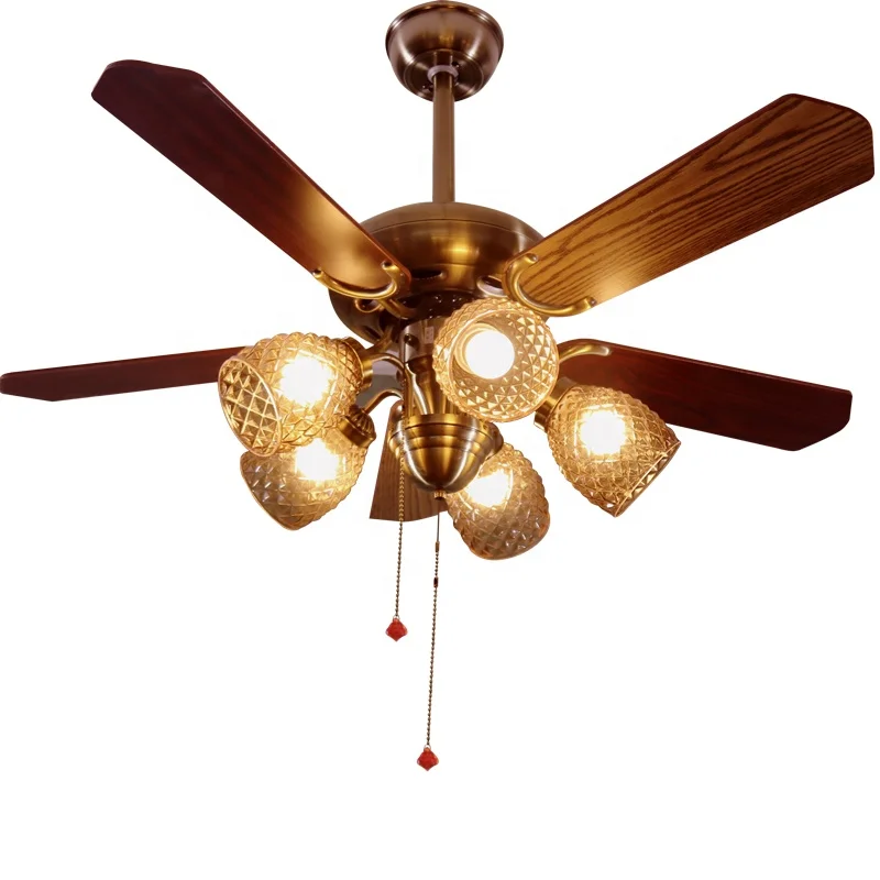A fan with a pineapple lamp Iron gold 5 light  ceiling fans led bulb lamps