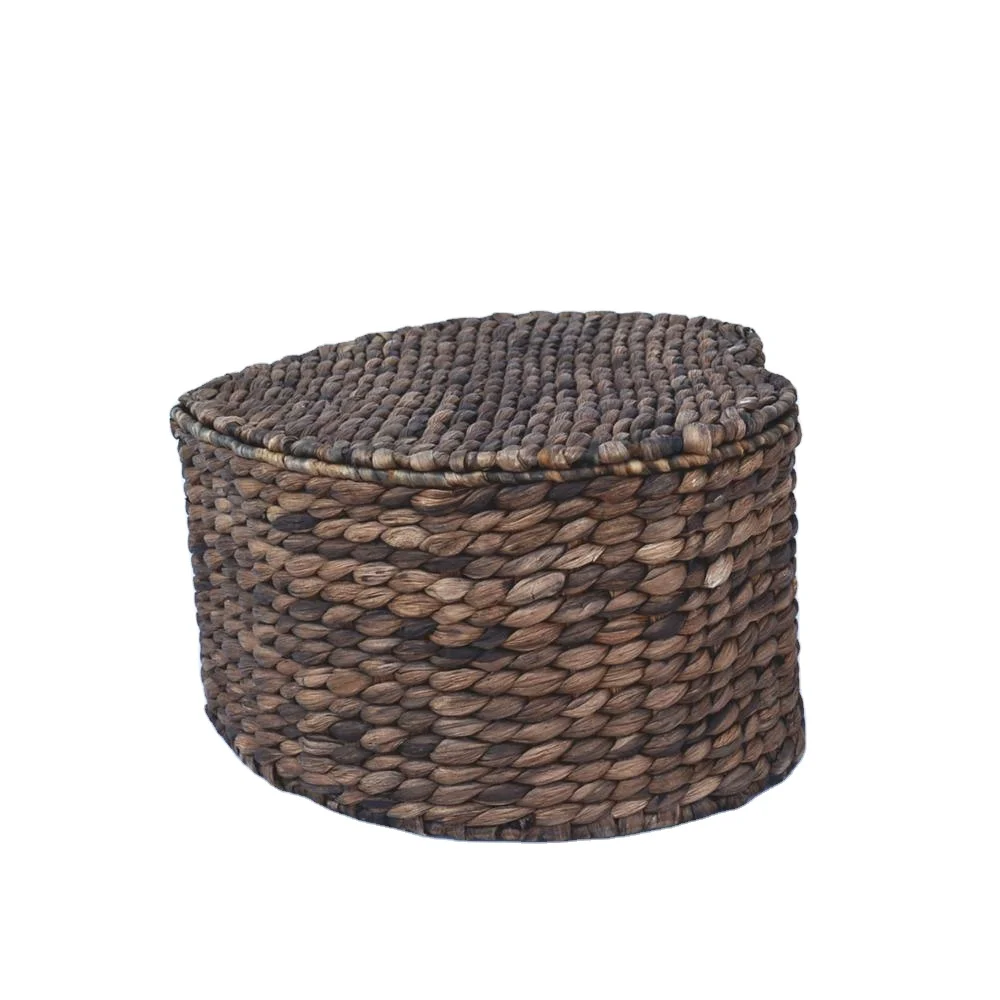 Brown Heart Shape Hamper Woven Water Hyacinth Storage Basket with lid woven shallow storage basket