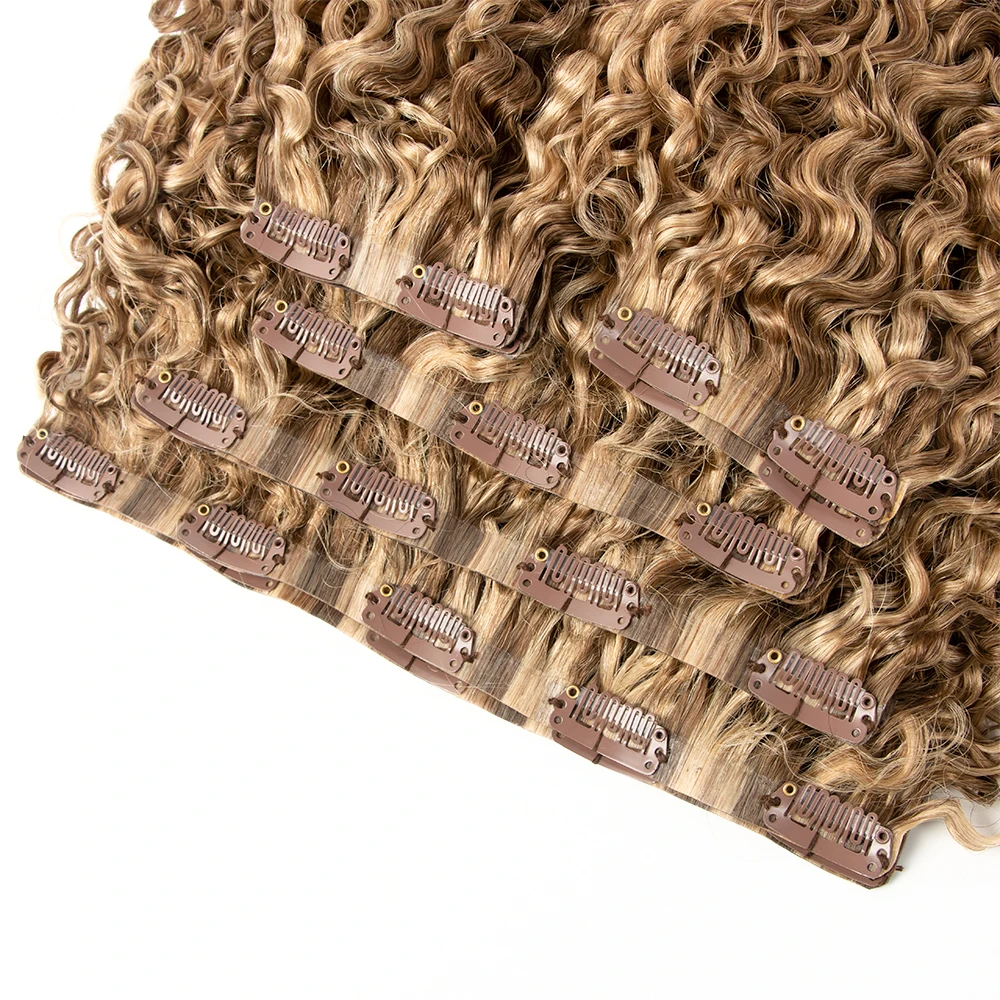 Top Quality Hair Extensions 100%Human Hair Real Hair Clip In Extensions Brown Kinky Curly Seamless Clip Ins Extension