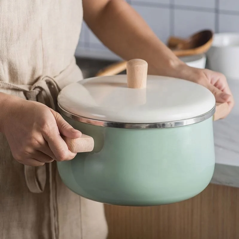  Эмалированный чугунный лиддинг kookware кухонный горшок набор 3.3L Кастрюля эмалированная посуда с деревянной ручкой уши 1 8