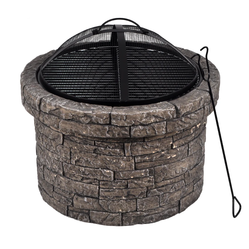 SEJR Outdoor MGO Round Cast Stone Fire Pit Garden Magnesium Oxide Wood Burning Firepits