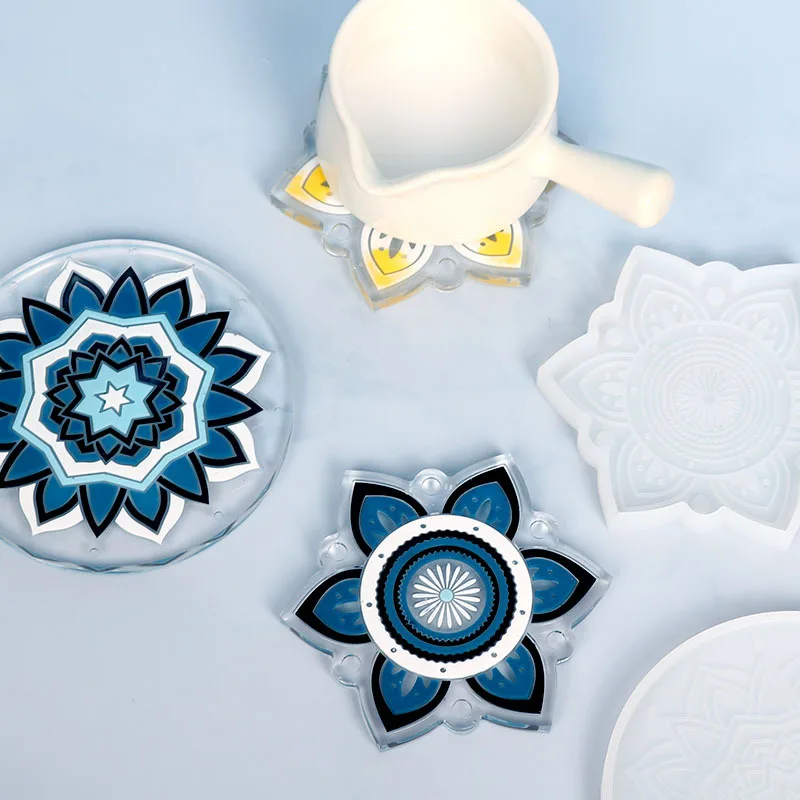 Reusable craft uv epoxy resin art casting making mould custom logo diy silicone rubber cup pad flower coaster mold