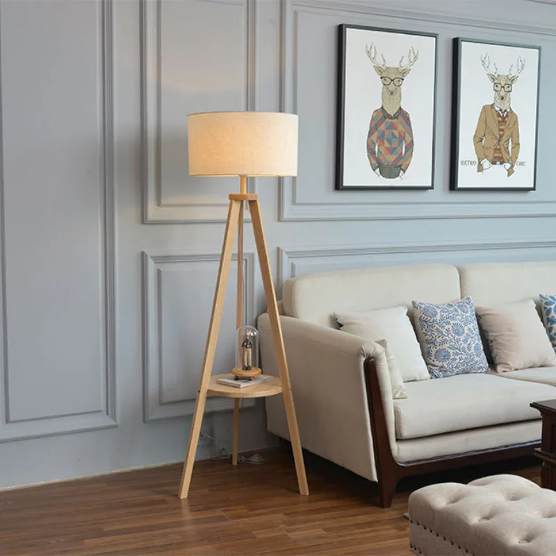 Modern small package wood Design Floor Lamp with Cylindrical Shade Wooden Tripod floor Lamp Hotel E27 Base LED Lighting 20W/30W