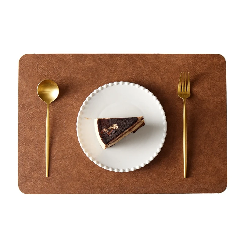 Double-Sides Cowhide Pattern Faux Leather Placemats Waterproof Wipeable  PU Table Place Mats