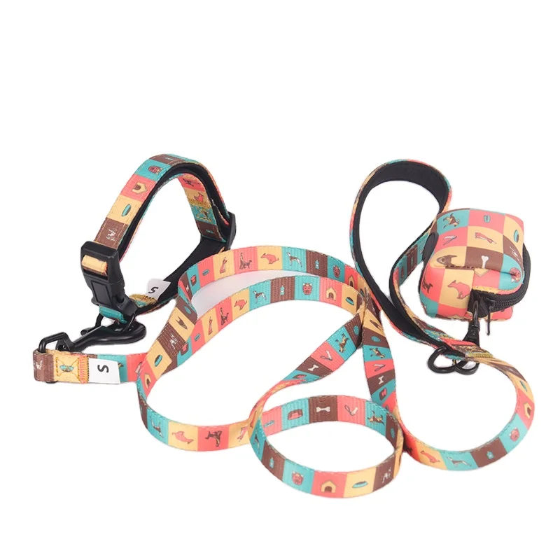 Custom strong heavy duty dog leash outdoor dog leash with poop bag dispenser portable brown waterproof dog leash set
