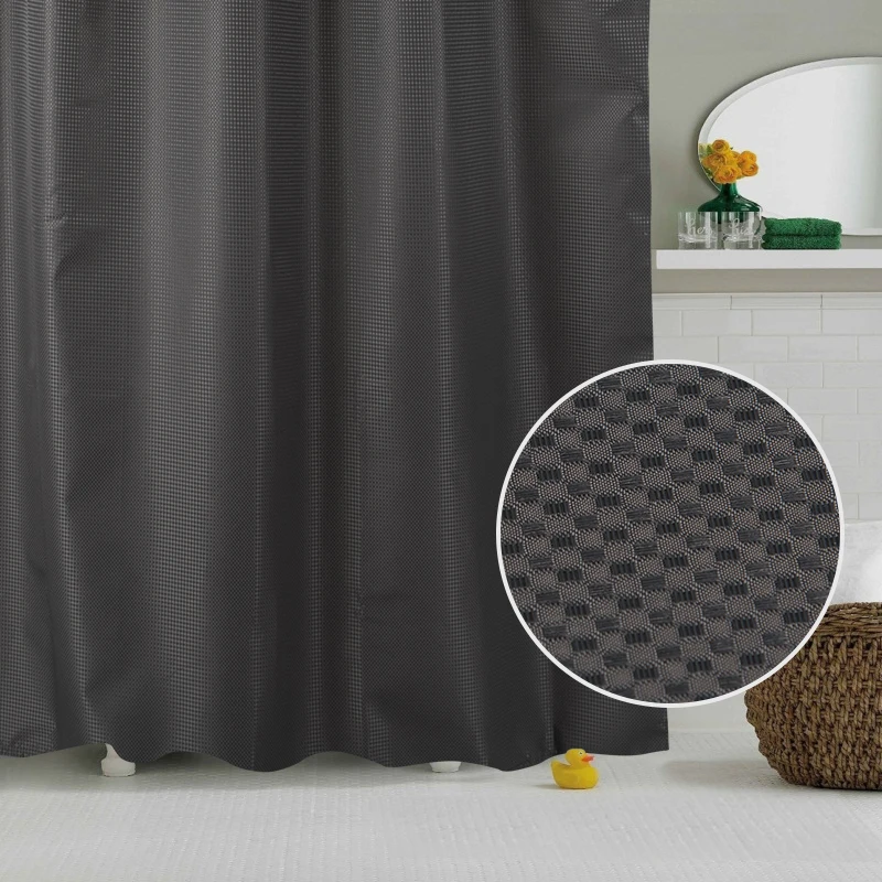 
Waffle Hotel Hookless Shower Curtain with Matching Window Curtain PVC Hook ,shower Curtain Strap Polyester Modern The Public 