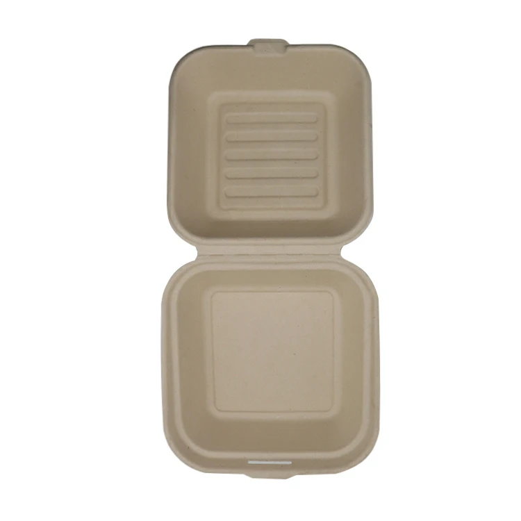 Одноразовые по индивидуальному заказу 500 мл микроволновая печь Биоразлагаемые 6 дюймов сахарного тростника багасса сушильщика вынос гамбургер контейнер для еды коробка раскладушка