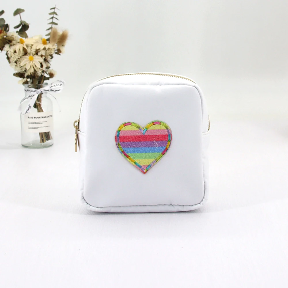 towel embroidered nylon letters DIY makeup bag wholesale Waterproof nylon fabric toiletry bag cosmetic bag manufacturer