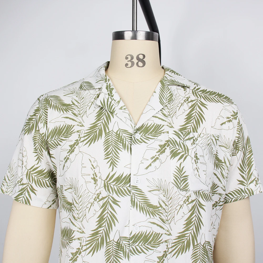 Shinesia OEM Custom Linen Shirts Summer Guayabera Hawaiian Shirt Printing Sublimation Shirts Button up Short Sleeve Men Casual