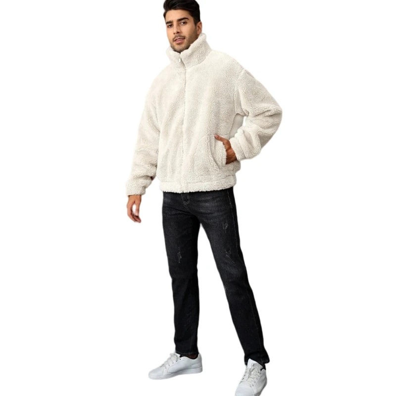 Hot Sale Classic Warm Comfortable Lamb Fleece Jacket for Men Custom Logo Embroidery Windbreaker Sherpa Jacket