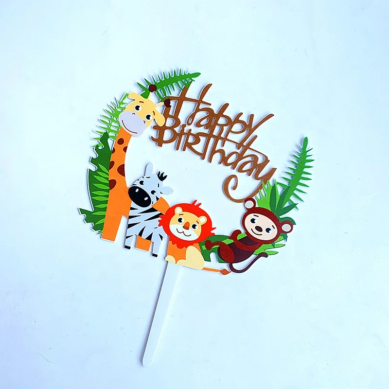 Happy Birthday Cake Toppers Animal Decorations Party Supplies Jungle Theme Party Decorations Giraffe Safari Cake Topper