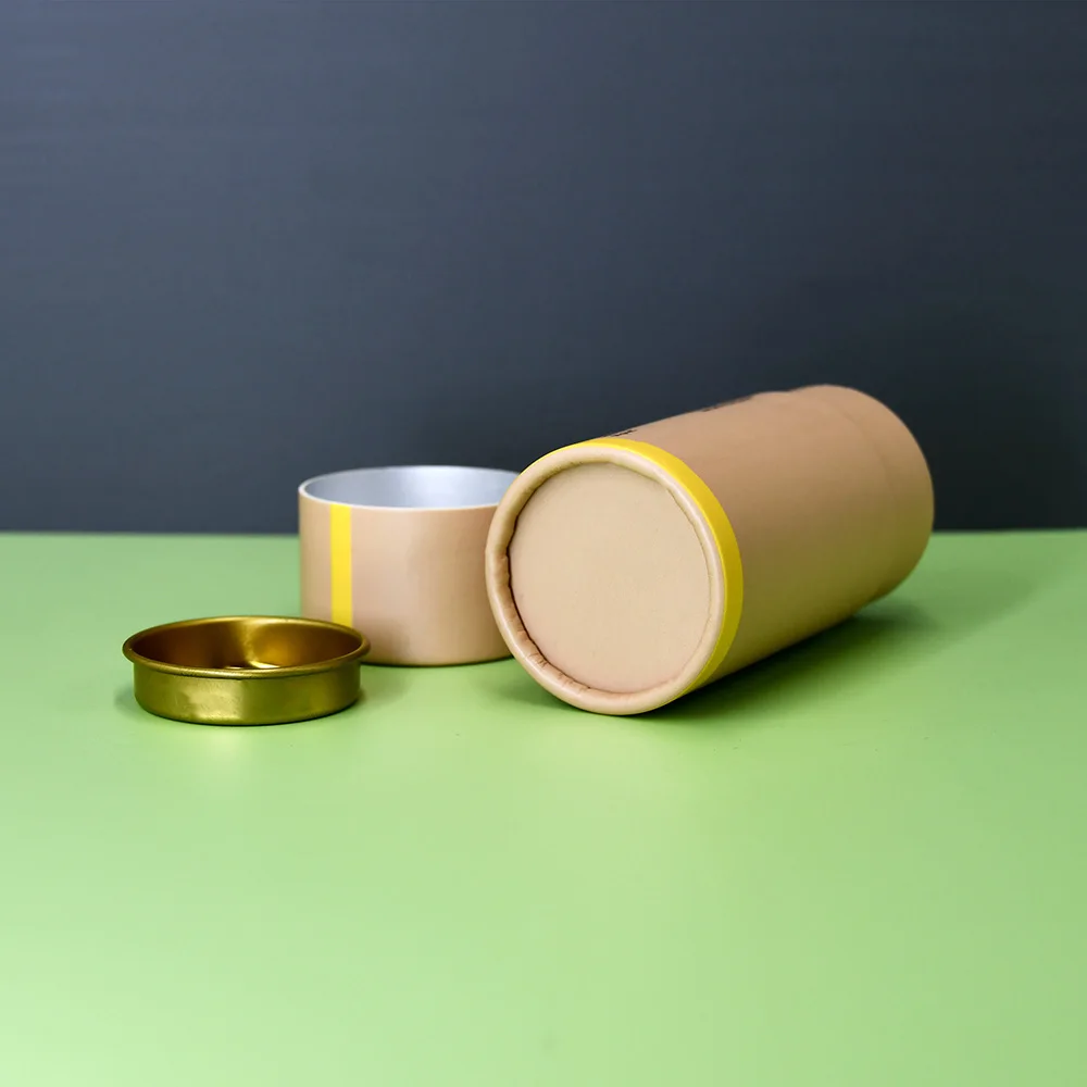 customized paper biodegradable tea packaging tube cardboard round boxes with metal lids inside Paper tube packaging