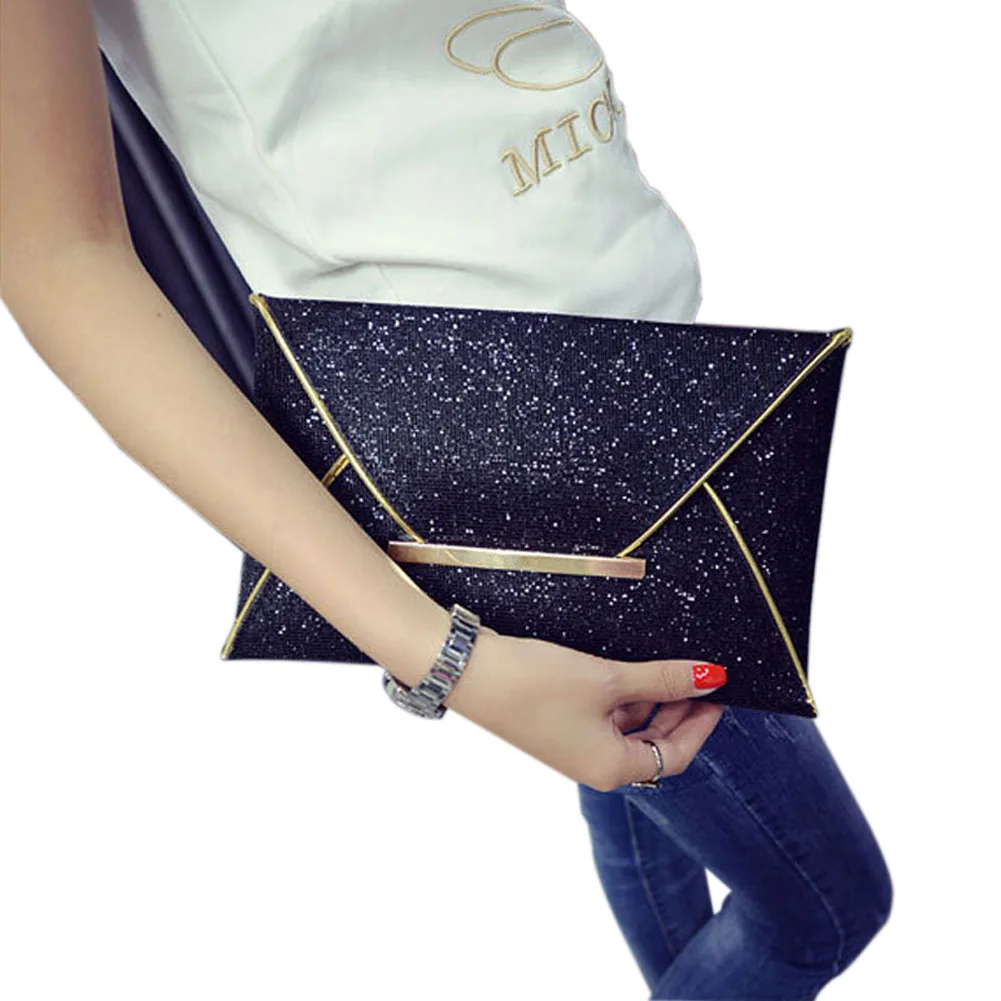 Simple Fashion Women Envelope Clutch Bag Solid Color Leather Glitter Purse Party Delicate Handbag Ladies Wedding Bags