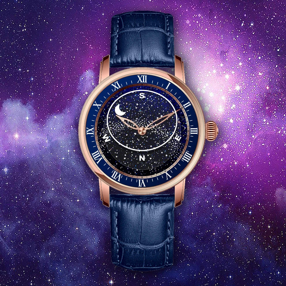 3 ATM Waterproof Luminous Rotating Starry Sky Dial Hand Watch Man Automatic Mechanical Watch