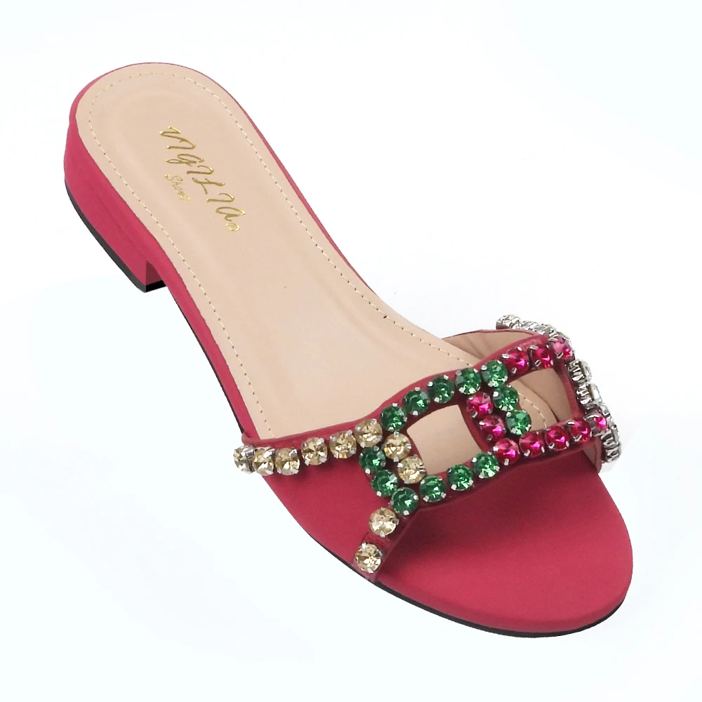 Women Party Shoes Low Block Heel Ladies Slippers And Sandals Comfy Open Toe Ladies Flat Shoes